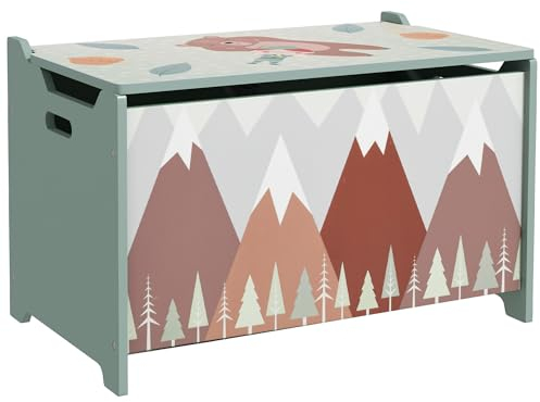 ZONEKIZ Toy Box, Kids Toy Chest with Lid, Safety Hinge, Cute Design - Green