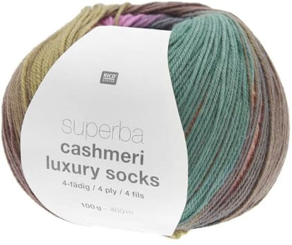 Rico Design Gomitolo di lana con calze Superba Cashmeri Luxury Socks a 4 fili, 100 g, morbidezza e lusso per i vostri piedi