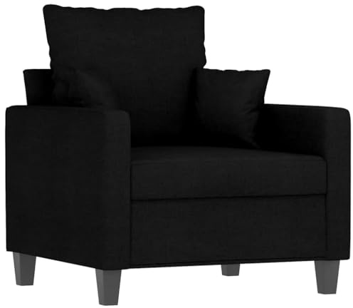 vidaXL Fauteuil, Siège avec Accoudoirs et Dossier Rembourrés, Canapé avec Coussin, Meuble de Salle de Séjour Salon, Moderne, Noir Tissu