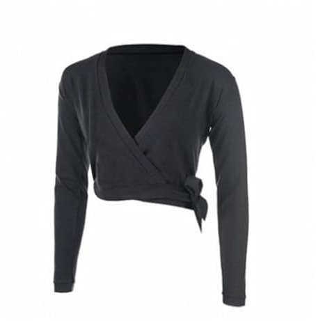 LNNXSZ Chaqueta de Ballet Cruzada Ropa Envolvente de Manga Larga for Adultos, Ropa de Baile de Ballet de algodón Rosa y Morado, Top de Baile de Ballet for niñas (Color : Black, Size : M)