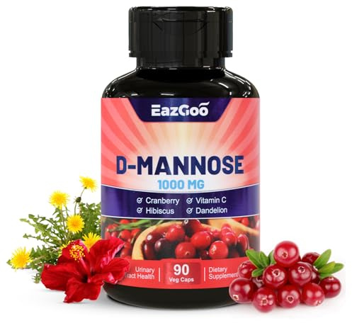 EAZGOO D-Mannose Supplement – 1000mg Capsules with Cranberry, Vitamin C, Hibiscus & Dandelion Extract, Support Urinary Health, D Mannose & Cranberry Capsules, 90 Count