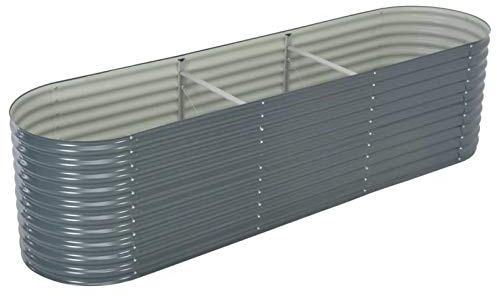 Ailgely Bancal alto de metal, 320 x 80 x 81 cm, acero galvanizado ondulado, forma ovalada, para verduras, hierbas, flores, jardín, jardineras, huertos, color gris