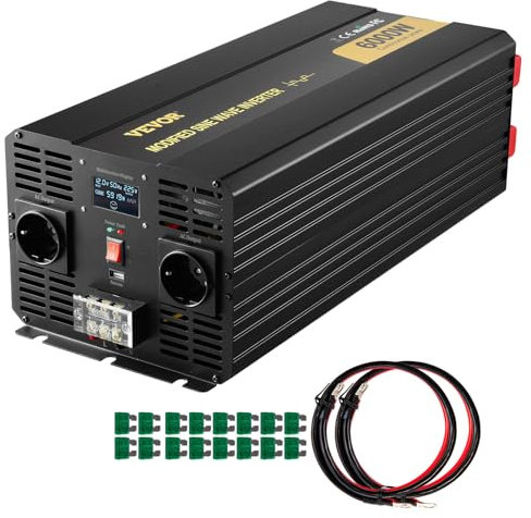 VEVOR Convertitore di Potenza, 6000 W Convertitore a Onda Sinusoidale Modificata DC 12 V a AC 230 V con Schermo LCD, Telecomando, Indicatori LED Prese EU, per Auto Camper Camion Barca Viaggi Campeggio