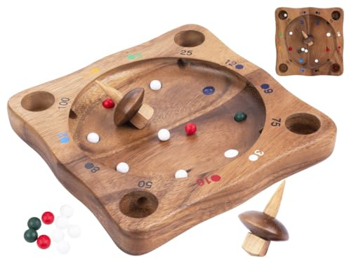 Engelhart - 350490 - Roulette Tirolese in Legno - Gioco di Fortuna - Vassoio da Gioco in Legno - Trottola con 10 Palline - Gioco Ecologico - Dai 6 Anni in Su