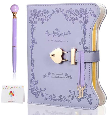 JIALILI Tagebuch mit Schloss und Schlüsseln für Mädchen, 360 Seiten Zeitschrift mit Schloss für Mädchen Geschenkideen, ideale Geschenke für Teenager or Women(lila)
