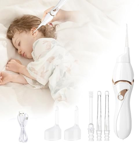 Elektrische Ohrenschmalz Entferner Vakuum, Sicherer Schmerzloses Ohrreiniger Hohe Saugleistung mit Led-Licht Und 5 Ersatzköpfen Laufzeit bis zu 3 Monate für Kinder, Erwachsene