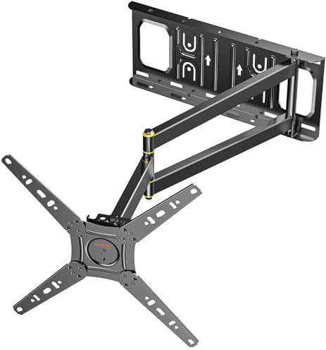 WHYFONE Soporte TV Pared con Brazo Largo de 655 mm, Soporte Pared TV Articulado con 180° Rotación e +5°/ -12° Inclinación para Televisores y Monitores de 13-50 Pulgadas, Max. VESA 300x300mm hasta 35kg