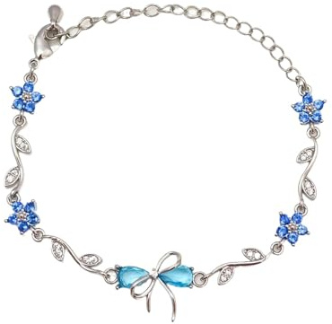 JPSSJGYH Zirkonia-Armband mit Schleife – Freundschaft ist wie eine Schleife, Zirkonia-Armband mit Schleife, eleganter, verstellbarer Freundschaftsschmuck für Damen (Blue-B)