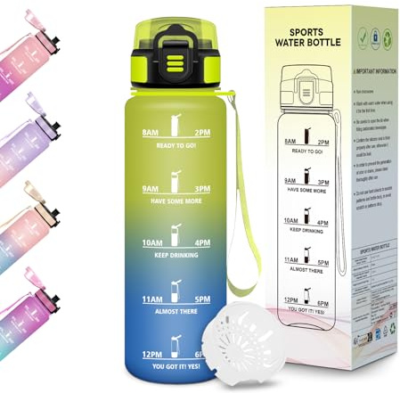 Motswedi Borraccia Bambini, 500ml Senza BPA, Design della serratura a prova di perdite, Borraccia Motivazionale, Con marca temporale, per Scuola, Sport e Trekking - Giallo&Blu