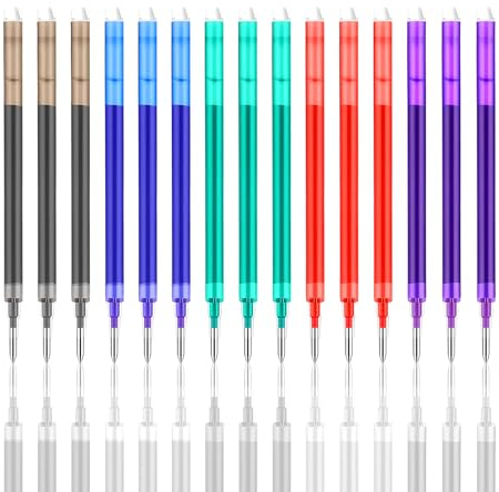 15 Stück Radierbare Ersatzminen, 0.7mm, Tintenroller Radierbar, 5 Farben Gel-Tintenrollermine, Ideal für Schule und Büro