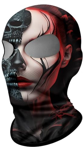 ShopINess Cagoule Deux Trous 3D Tête de Mort pour Femmes pour Moto, Sport, Fêtes, Halloween et Carnaval Crâne (Standard, Lady Two-Face, Taille unique)