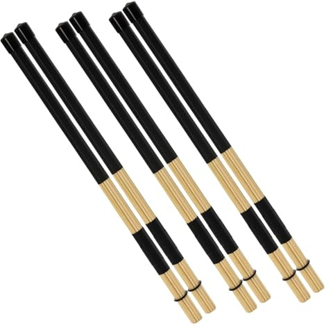 Wjelet 3 Pair 40 cm Bamboo Bundle Drumsticks, 5A Jazz Drum Sticks Constructed of 19 Bamboo Dowels, Rods Drum Brushes for Percussion Practice for Jazz, Folk, Small Venue And (Black)