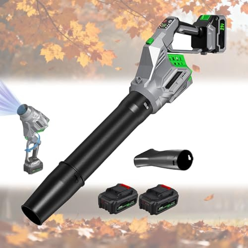Lövsug Batteridriven, 2×21V 4Ah Batteri och Snabbladdare, Elektrisk Lövsug med 4 Hastighetslägen, 180° Vridbar för Gräsmatta, Altan, Trädgård