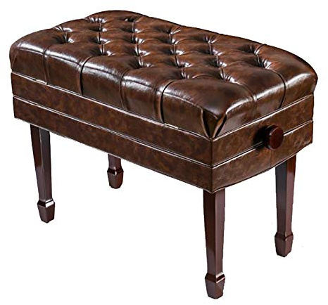 Pianobänk i läder, pianobänk, justerbar lyxig vadderad pianopall, pianopall dubbel med förvaringsfack, vadderad sits i PU-läder, svart, valnötsbrun,Walnut Brown