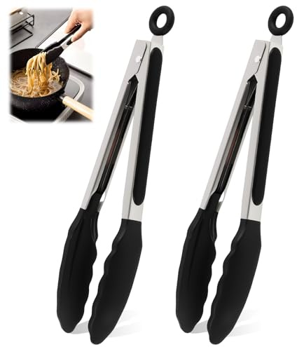 2 Pièces Pince Cuisine 28cm, en Acier Inoxydable avec Embouts en Silicone Résistant à la Chaleur, Pince Alimentaire Antiadhésive pour Cuisson, Barbecue, Service, Cuisine Intérieure et Extérieure