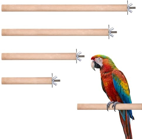 4PCS Bird Perch Wooden, Parrot Perchs Stand with Different Widths, Finches | Bird Perches for Cage, Parrot Perches Toys, for Conures, Macaws, Budgies, Small Parakeets