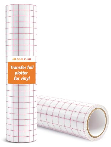 HAGOT Papier Transfert Vinyle 30.5x300cm avec Grille, Film Transparent pour Cricut/Silhouette Cameo, Rouleau Transfer Tape pour Autocollants, Lettrage et Découpes DIY