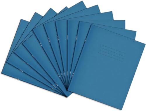 Rhino 8 x 6.5 Exercise Books, 32 Page/Top Half Blank & Bottom Half 12mm Lined Paper Notebook, 10 Pack, Writing Book, Office & School Stationery Supplies, Light Blue