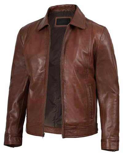 Decrum Leather Jacket Men - Brown Leather Biker Jacket Men | [1100376] JonWck, 2XL