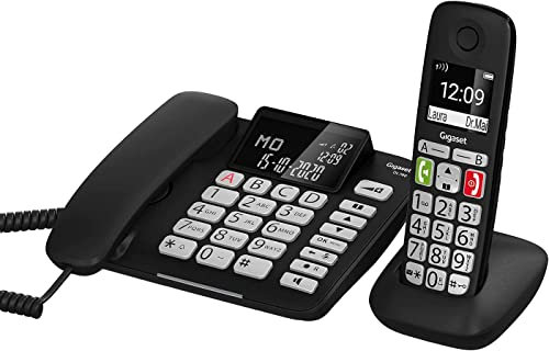 Gigaset DL780 Plus -Pack de Teléfono con cable y Teléfono inalámbrico -Función de amplificador para una audición muy alta - Compatible con audífonos - Agenda telefónica compartida - Color Negro