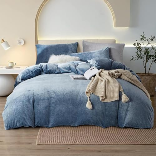 YASMENG Biancheria da letto invernale calda, 135 x 200 cm, 4 pezzi, blu, soffice, super morbida e morbida, di alta qualità, con chiusura lampo e 2 federe 80 x 80 cm