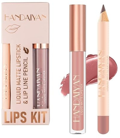 2PCS Matte Lip Liner and Lipstick Makeup Set, Velvet Liquid Lipstick Matte Lip Gloss Set Waterproof Long Lasting, Sexy Red Lipstick for Women Daily Lip Makeup Lip Stain-Set (01)