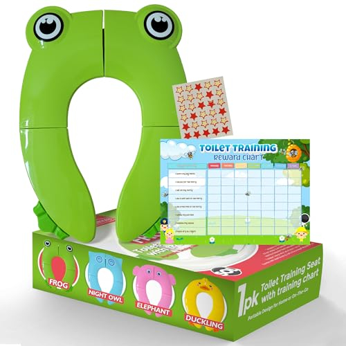 SOL 1pk Frankie Frog Folding Toilet Training Seat with Reward Chart, Portable Potty Insert for Toddlers and Children, Foldable for Travel, Safe, Easy to Use, Perfect for Kids Learning Independence