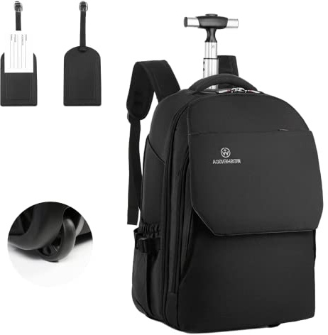 Hivexagon Sac à Dos Ordinateur Portable à Roulettes, 19 pouces Sac à Dos à Roulettes résistant à l'eau Cartable a Roulette - parfait pour les voyages, les étudiants et les affaires (noir)