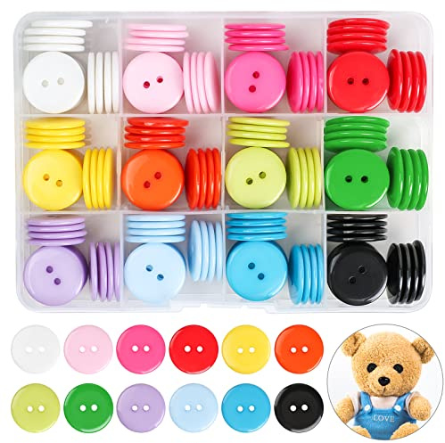 Furuising 180 Piezas Botones Decorativos de Colores, 20mm, 2 Agujeros, Redondos de Resina Con Caja de Almacenamiento Para Niños y Adultos, Costura y Manualidades