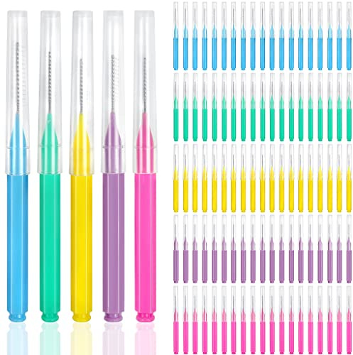 ewinever 100 Pieces Interdental Brush, Toothpicks Tooth Flossing Head Oral Dental Hygiene Brush, Braces Teeth Cleaner Dental Floss Stick Tooth Cleaning Tool