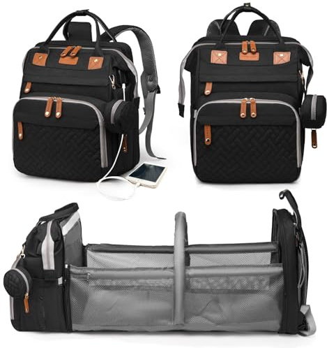 Astro alan Baby Diaper Bag with Changing Station, Waterproof Diaper Bag Backpack for Moms Dads with USB Charging Port, Baby Shower Gifts, Large Capacity diaper backpack, Black