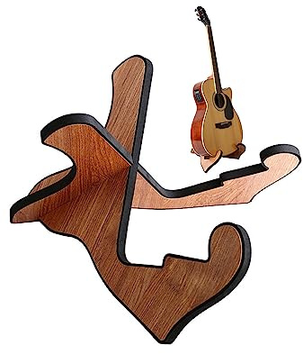 Hniuyun Universal Wooden Guitar Stand, Portable String Instrument Holder with Foam Edges for Acoustic Classical Bass Guitars (model 1)