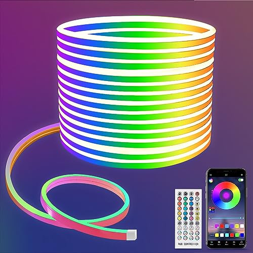 Lucienstar RGB Neon Rope Light 10M, IP67 Waterproof Flexible LED Neon Lights Strip with Remote & APP Control, Music Sync for Bedroom, Garden, Party Decor [Energy Class F]