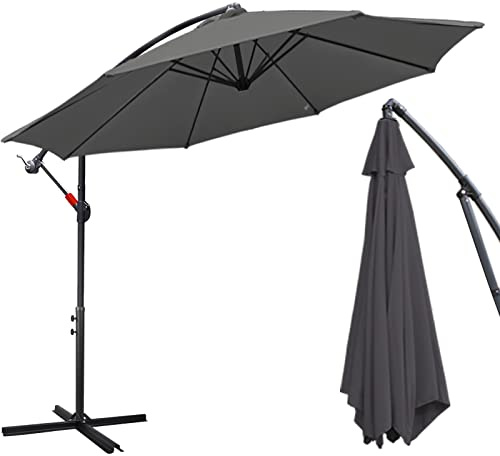 Daromigo Ombrellone da 300/350 cm, con manovella, con supporto, protezione solare, in alluminio, con manovella, impermeabile, per il giardino, Grigio, 300 cm