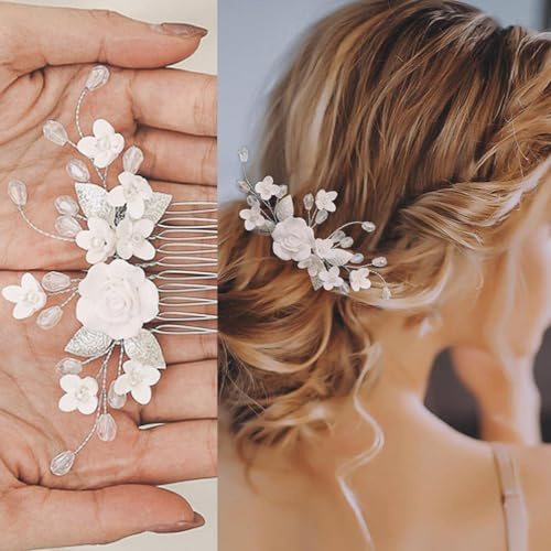 Xinlon Accessori Capelli Sposa Perle, Pettinino da Sposa, Pettine per Capelli Da Sposa con fiori di Perle, Fermaglio per Capelli da Sposa Matrimonio per Donne e Ragazze