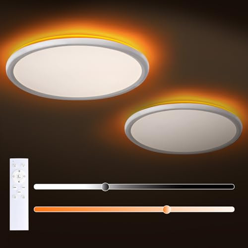 MOSSCO Plafoniera LED dimmerabile 24 W, lampada da soffitto con telecomando, luce notturna calda 5 W, 3000 K - 6500 K per camera da letto - bianco 29 x 2,8 cm