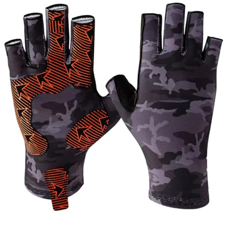 SUJAYU Gants de pêche pour homme et femme - En silicone antidérapant - Pour voile, kayak, pagaie, aviron - Protection solaire UV pour accessoires de pêche à la mouche (noir, L)