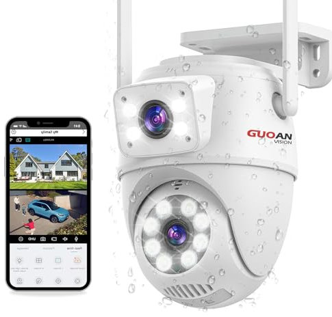 Security Camera Outdoor, 6MP Dual Lens CCTV Camera,IP66 Waterproof PTZ Home Security Outdoor Camera, 2.4G WiFi Wired,Auto Tracking,Motion Detection,Color Night Vision, 2 Ways Talk, SD/Cloud