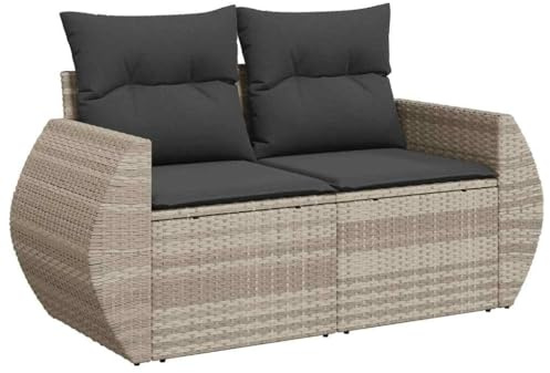 vidaXL Canapé de Jardin 2 Places et Coussins, Siège avec Housse, Meuble de Terrasse Patio Balcon Extérieur, Gris Clair Résine Tressée