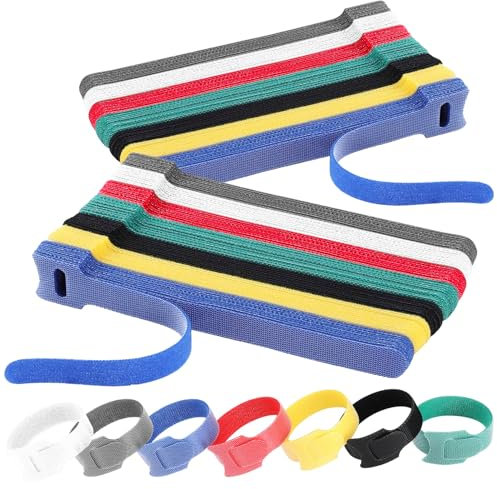 Qaestuan 140 Pezzi Fascette per Cavi Riutilizzabili, Fascette Velcros con Chiusura a Strappo, 12*150mm Regolabili Fascette in Nylon, Cinghie Fermacavi per Organizzazione dei Cavi a Casa e in Ufficio