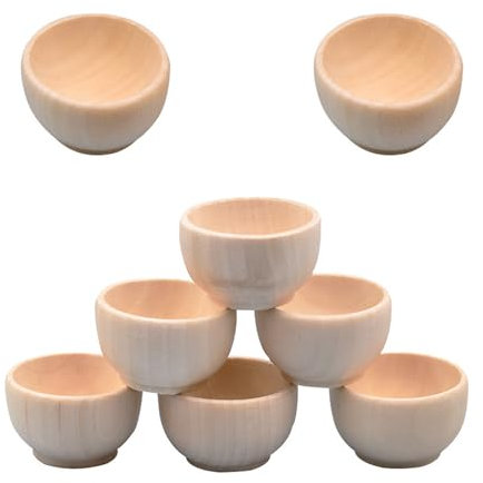 ChenYuehao 8Pcs Smooth Surface Wood Bowl Set - Comfortable Touch Wooden Dough Bowl for Drawing and Wood Crafts, Unpainted Mini Condiment Bowls