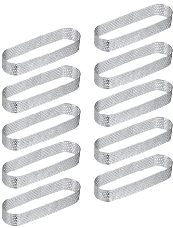 sourcing map Lot de 10 anneaux à gâteau ovales perforés en acier inoxydable de 11,7 x 4,1 cm pour gâteaux, desserts, mousses, pâtisseries, tons argentés