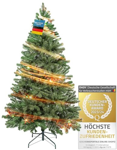 Premium Künstlicher Weihnachtsbaum; Naturgetreuer PVC Tannenbaum mit 1200 Baum-Spitzen; mit Christbaum-Ständer & Schnellaufbau Klappsystem; sehr dichten Zweigen (Classic - 210 cm)