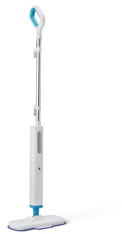 Amazon Basics Balai Vapeur pour Nettoyer les Sols Durs avec Réservoir de 450ml, Câble de 6m, 3 Serpillières Lavables, Blanc