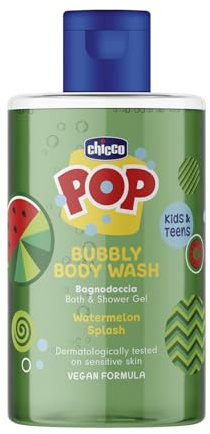 Chicco POP Bubbly Duschbad Wassermelone Splash, Schaumbad für Kinder, duftendes Schaumbad, zartes Duschgel, vegane Formel, dermatologisch getestet, für empfindliche Haut, parfümiert, 300 ml