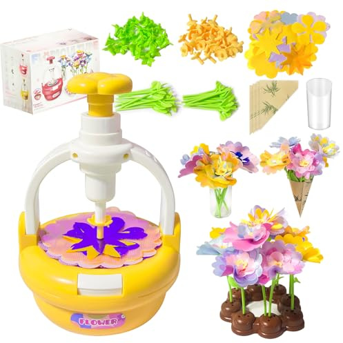 DUDUMILA Blumenpresse Kinder, Basteln Mädchen ab 4 5 6 7 8 9 10 Jahre, DIY Kinder Blumen Basteln Spielzeug Kindergeburtstag, Kunsthandwerk-Set Geburtstags Geschenk für Mädchen 4 5 6 7 8 Jahre, Gelb