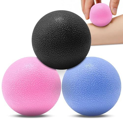 Leyrens Palline Massaggio 6cm, set di 3 palle piedi lacrosse triggerpoint diversi gradi di durezz, per massaggio profondo dei tessuti, allevia la tensione, Decontratturanti per Schiena,Spalle e Collo
