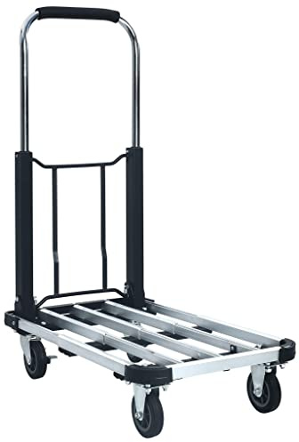 Foldable Transport Trolley, 330.7 lb Heavy Duty Aluminum Hand Truck with Adjustable Handle, 4 Swivel Wheels, and Brakes for Moving Luggage, Garden, and Office Use