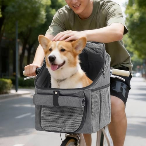 Hundcykelkorg, husdjurskorg med snabbfrigörande spänne, multifunktionell kattbärare för ryggsäck, handväska och inomhusbädd, grå, hund för, bak