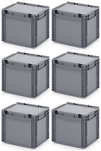 6 recipientes europeos de 40 x 30 x 33,5 cm con tapa con bisagra, incluye metro plegable